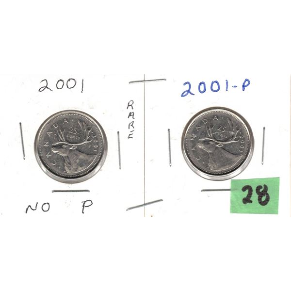 2001 Canadian Quarters No P and WITH P