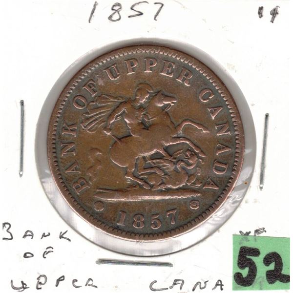 1857 Bank of Upper Canda 1 cent  EF
