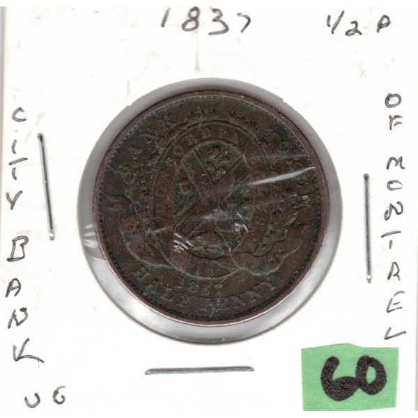 1837 Bank of Montreal , half penny VG