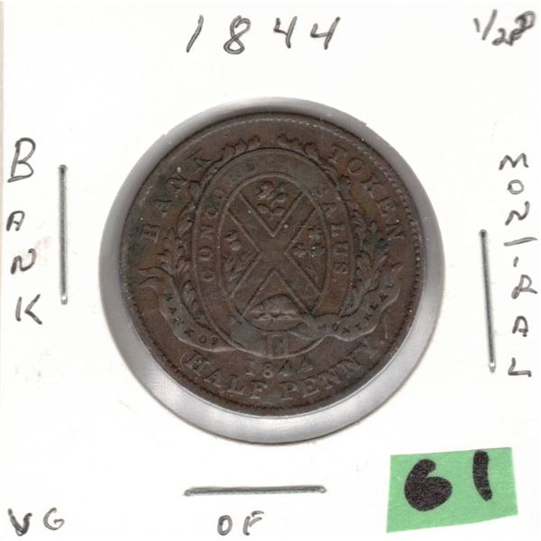1844 Bank of Montreal Bank Token , half penny