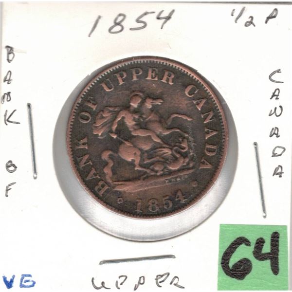 1854 Bank of Upper Canada 1/2 Penny Token