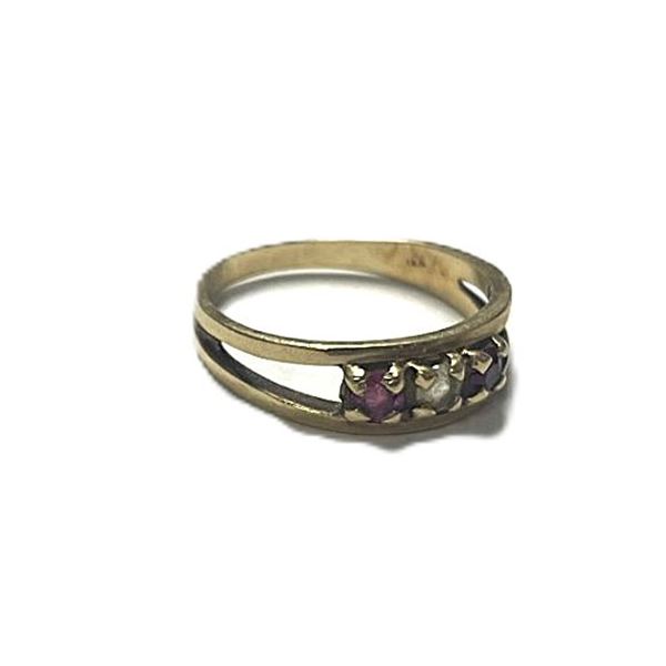 Gold Ring, Size 5, 10KT, with diamond and red stones , 2.1 g