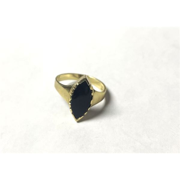 Gold Ring , Size 8, 10KT,  Black Stone , 3 grams