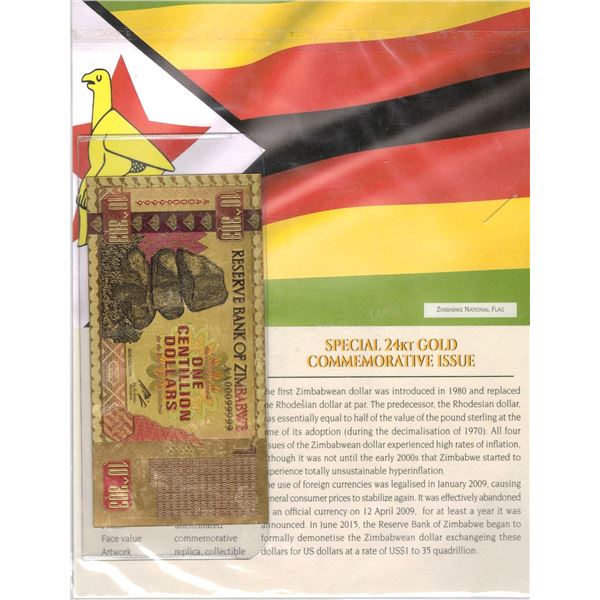 24kt Zimbabwe One CENTILLION DOLLARS