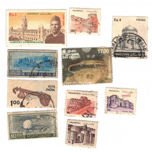 Ten Stamps , Pakistan, India,  Sri Lanka