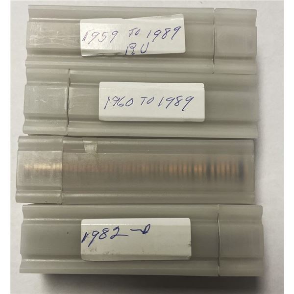 U.S. Lincoln Cent Rolls – 4 Tubes incl. 1959-D BU & 1982-D