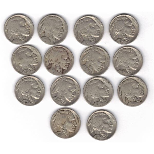 1918–1937 Buffalo Nickels – 14 Different Coins