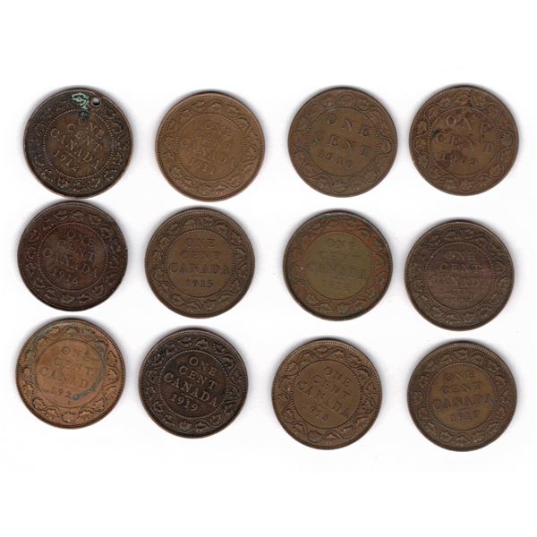 Canada Large Cent Complete Date Run 1909–1920 – 12 Coins