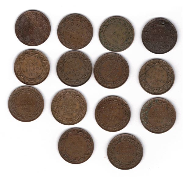Canada Large Cent 1902 - 1920 ,14 different dates