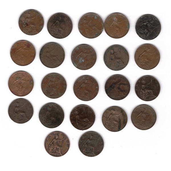 Great Britain Farthing Collection , 1902 - 1935, 22 Coins,22 Different Dates