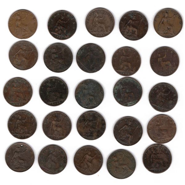 Great Britain Farthing Collection , 1861 - 1909 , 25 Different Dates, Incl H