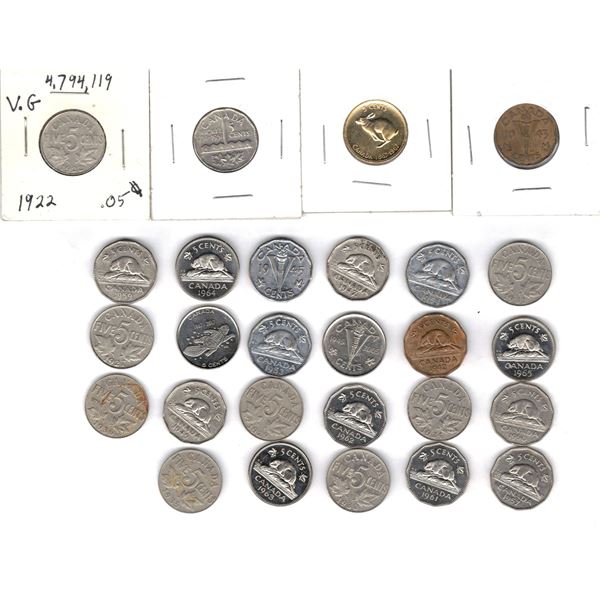 Canada 5 Cent, 1922 - 1965 , 27 Coins Incl Tombac  & Commemoratives