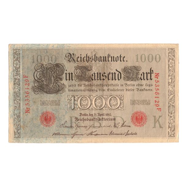 1910 1,000 Mark German Reichsbanknote issued in Berlin