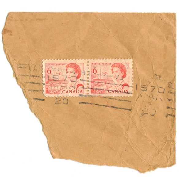 TWO  Canadian 6-cent orange transportation stamps featuring Queen Elizabeth II from 1967