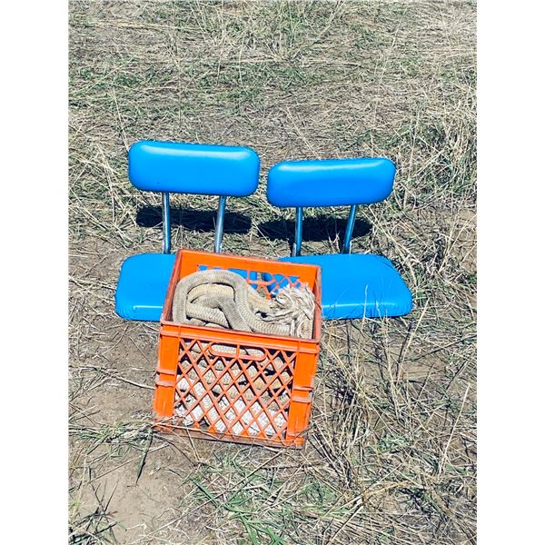 Pair of Blue Folding Boat Seats and Heavy Dock Line in Crate