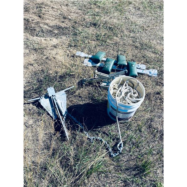 Boat Anchor with Galvanized Chain and Line in Bucket
