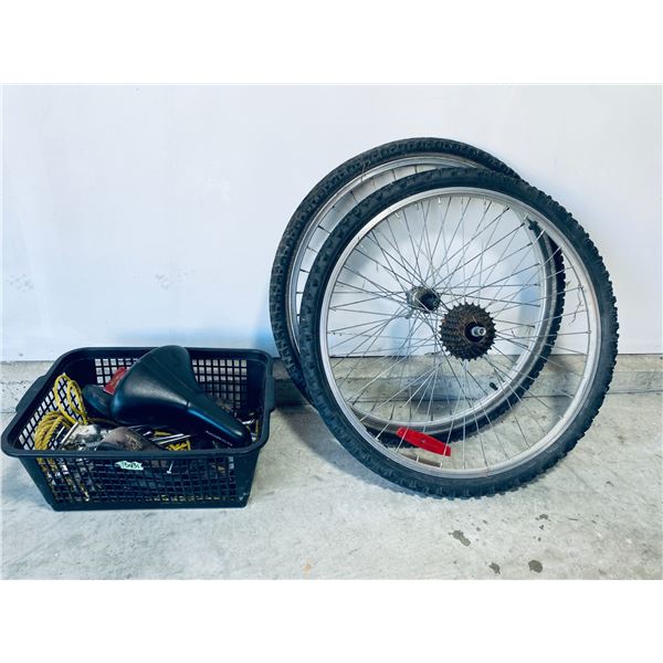 Bicycle Wheels, Saddles & Assorted Bike Parts Lot