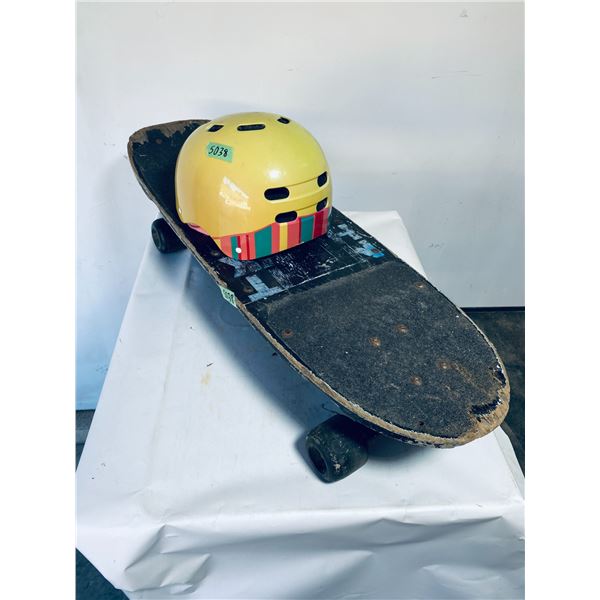 Vintage Night Hawk Wooden Skateboard with Helmet