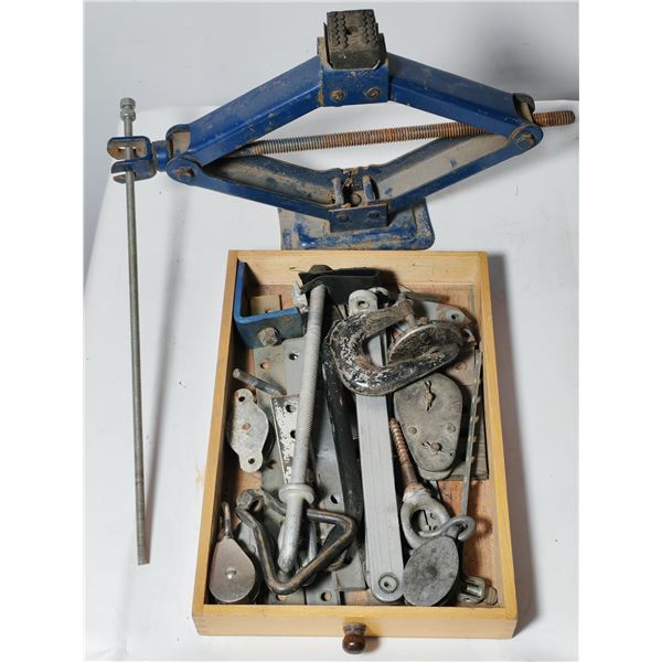 Scissor Jack with Tray of Pulleys and Clamps