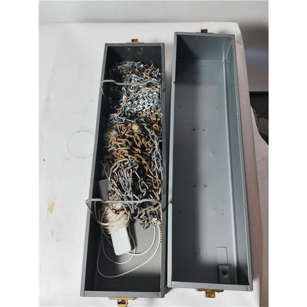 Metal Tool Box with Assorted Chains and Cordage