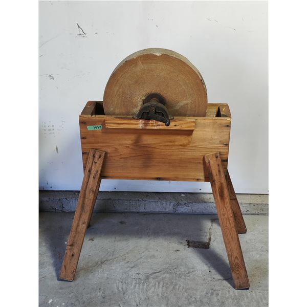 Antique Sandstone Grinding Wheel on Stand