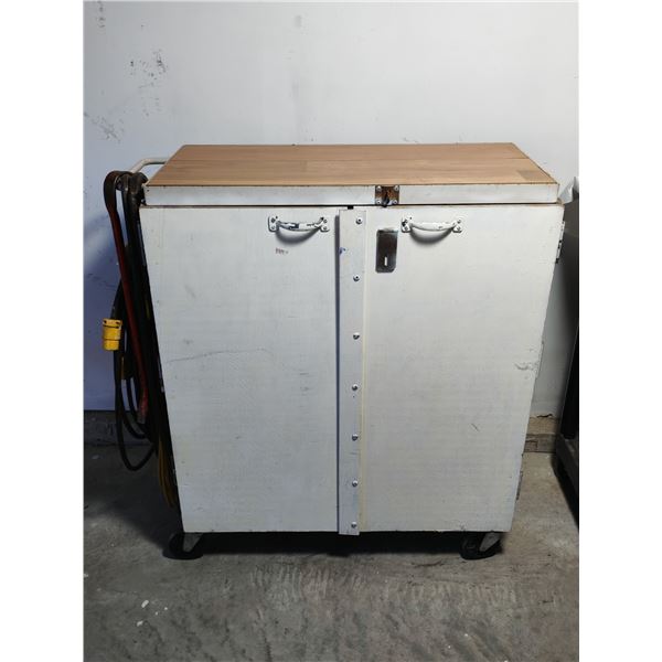 Rolling Workshop Cabinet with Extension Cords, Pry Bars & Shelving