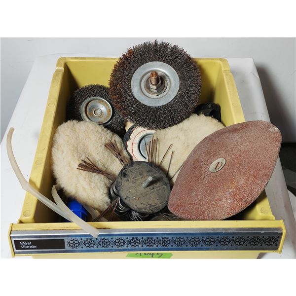 Assorted Wire, Sanding, and Buffing Wheels with Tray