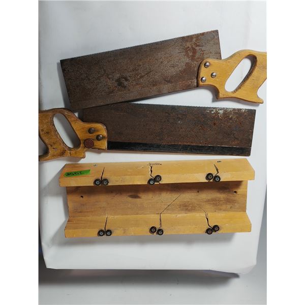 Stanley Miter Box with Two Vintage Back Saws