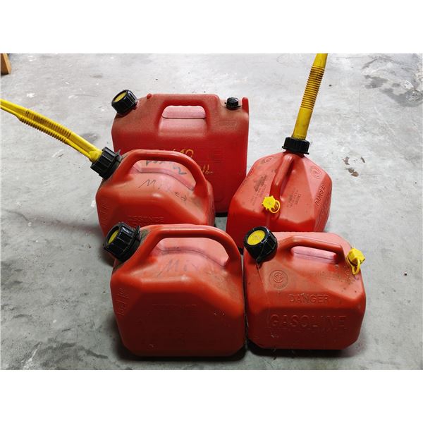 Assorted Plastic Gasoline Cans Lot of 5