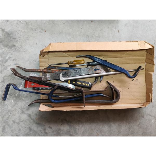 Assorted Pry Bars, Crowbars & Hand Tools