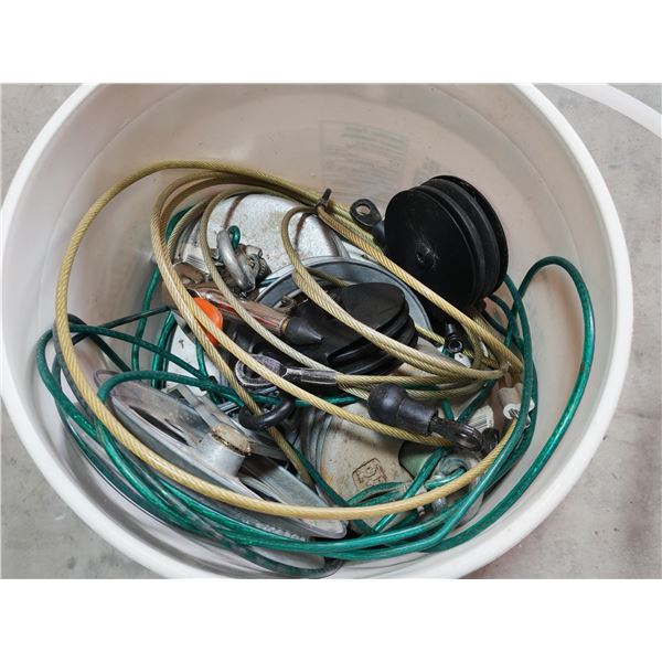 Pulleys & Coated Wire Cable in Bucket