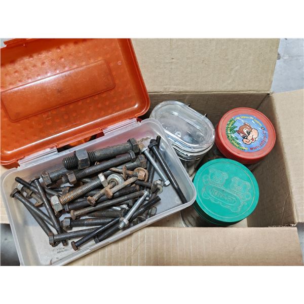 Assorted Bolts, Nuts & Washers in Jars and Organizer Box