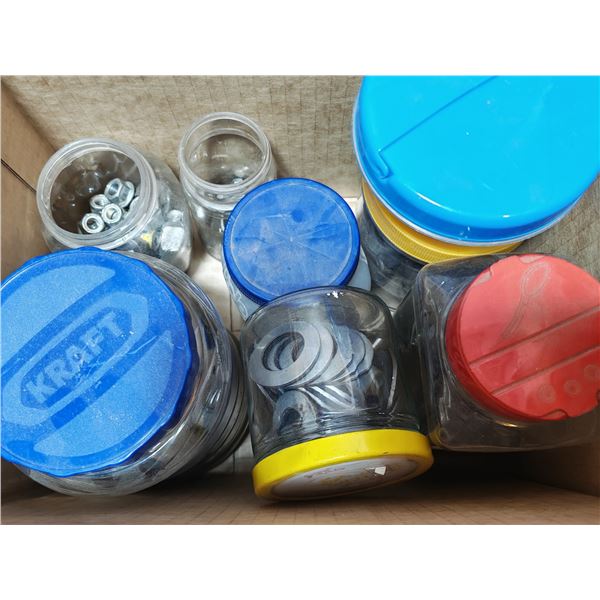 Box of Assorted Washers & Fasteners in Jars