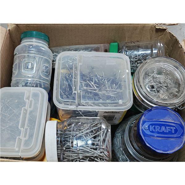 Box of Nails, Pop Rivets & Fasteners in Jars and Cases
