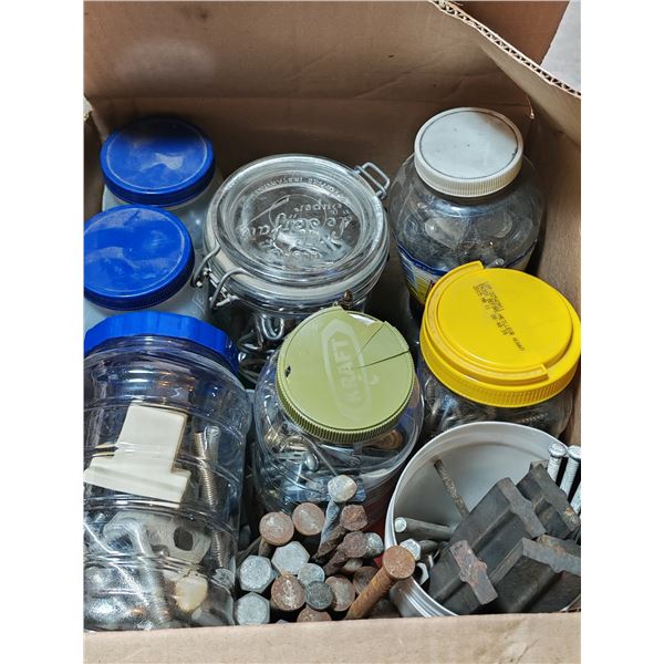 Box of Heavy Spikes, Wedges & Fasteners in Containers