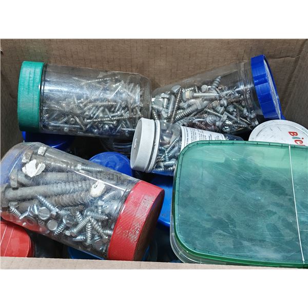 Box of Screws & Self-Tapping Fasteners in Jars