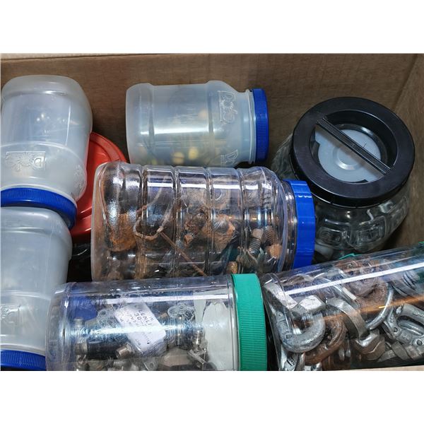 Box of Fasteners, Conduit Clamps & Hardware in Jars