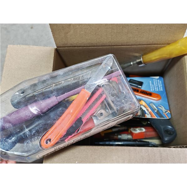 Box of Utility Knives, Hand Files & Sharpeners