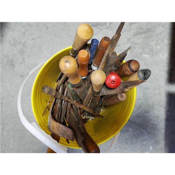Assorted Vintage Hand Files & Rasps in Bucket
