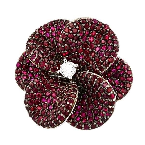 14K White Gold 3.95ctw Ruby & 0.20ct Diamond Flora