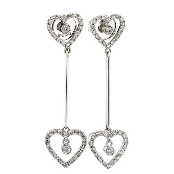 18K White Gold 0.70ctw Diamond Dangling Heart Earr