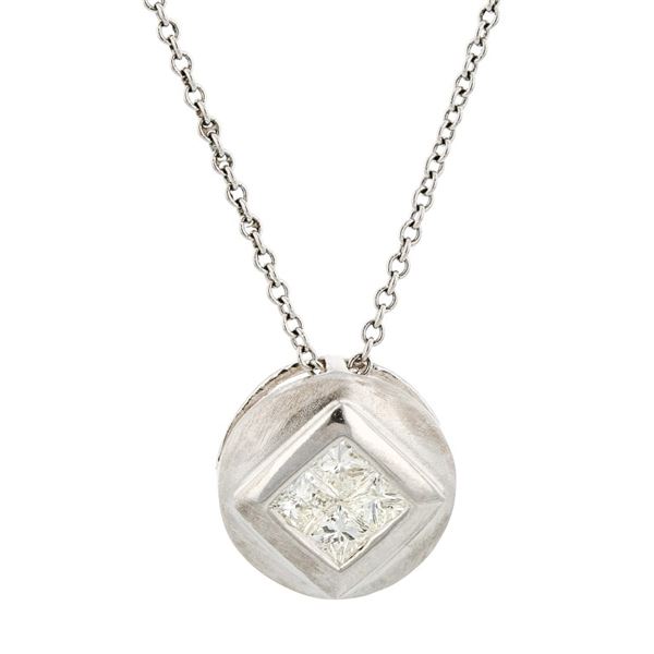 14K White Gold 0.15ctw Princess Diamond Pendant
