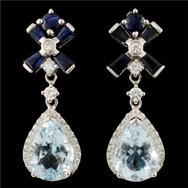 14K Gold 13.80ct Aquamarine & 0.70ct Diamond Earri