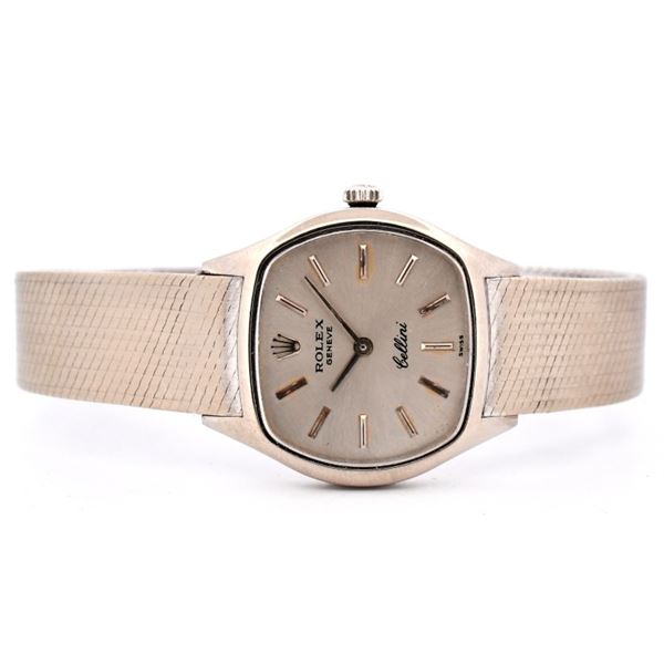Rolex Cellini 18K White Gold Silver Index 28 Wrist