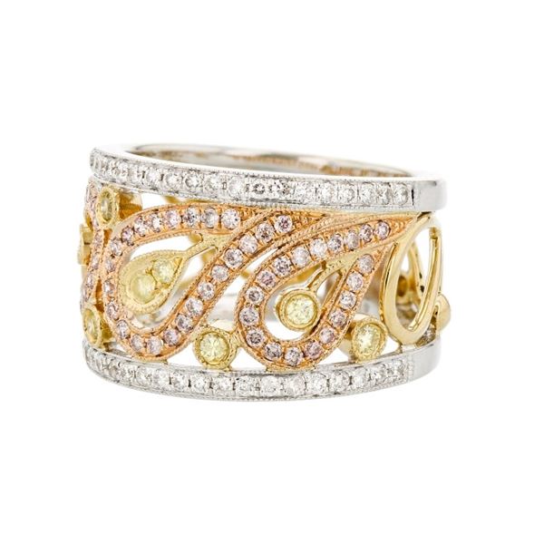 18K Tri Tone 0.90ctw Fancy Round Diamond Band