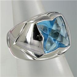 10.4ct Blue Topaz Mens 14k White Gold Ring 17 grams (JEW-1434)