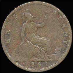 1861 British Victoria Halfpenny Circulated (COI-7247)