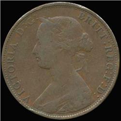 1861 British Victoria Halfpenny XF/VF No Drapery (COI-7248)