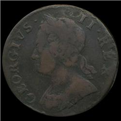 1749 US Colonial British George II Halfpenny VF details (COI-7170)