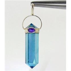30ct Aqua Aura Clear Quartz Crystal & Amethyst Pendant Super Sparkler With Sterling (JEW-1728)
